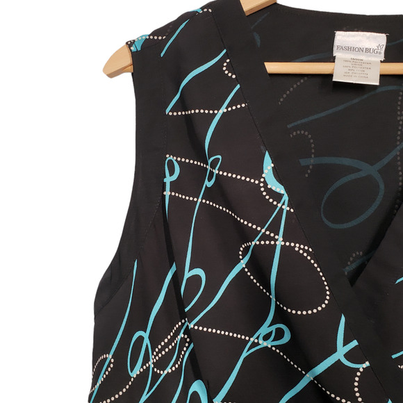 Fashion Bug Top Womens 18/20W Black Y2k Sleeveless Sheer Faux Wrap Bow Flowy - Picture 13 of 16